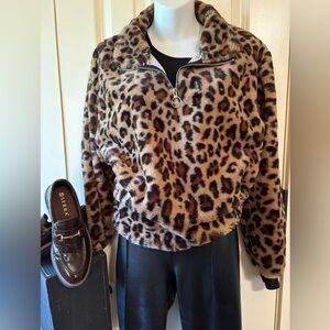 Cato Leopard Print Teddy Jacket in Brown and Black